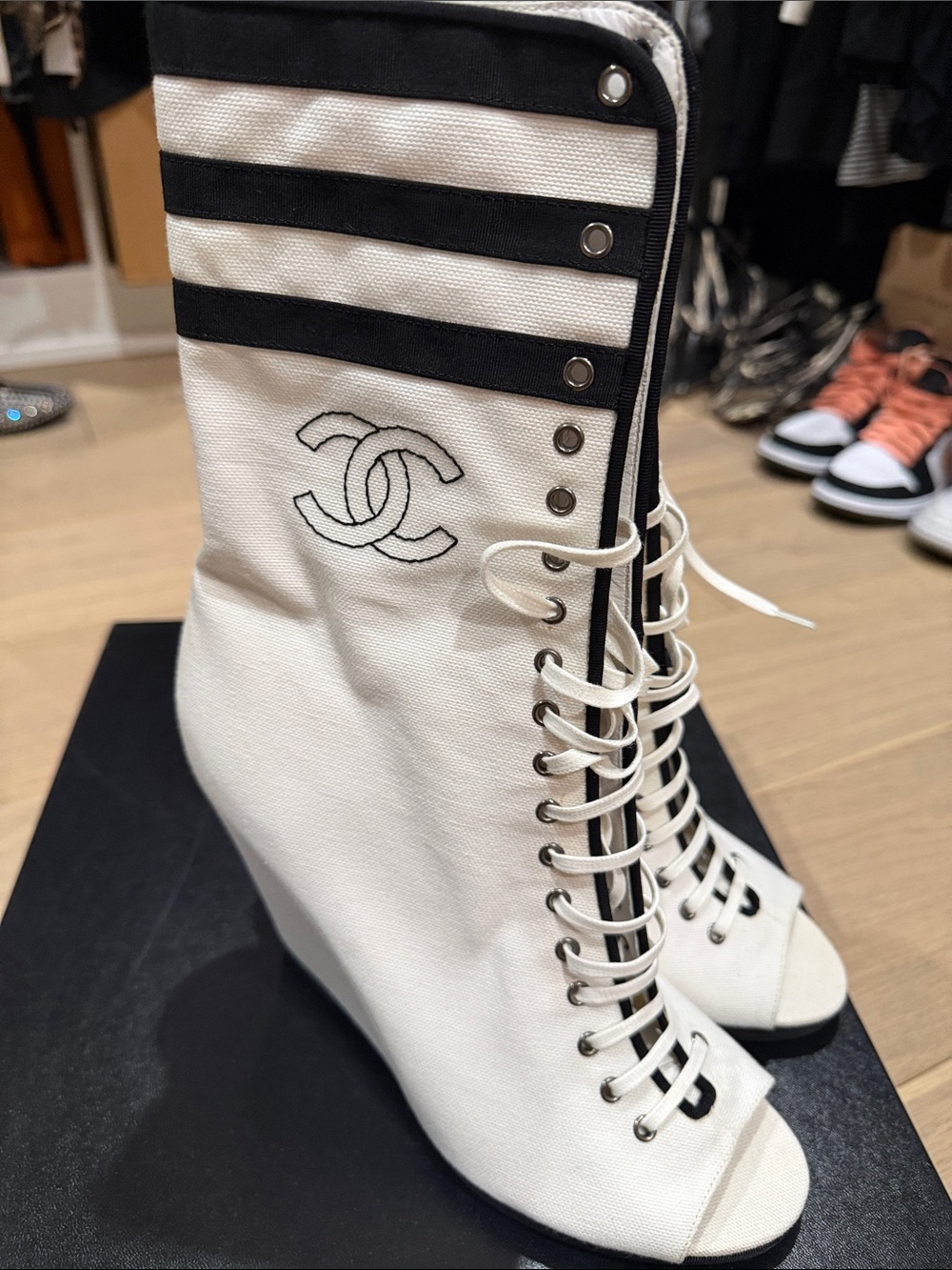 CHANEL wedge peep toe  bootie - Picture 3 of 13